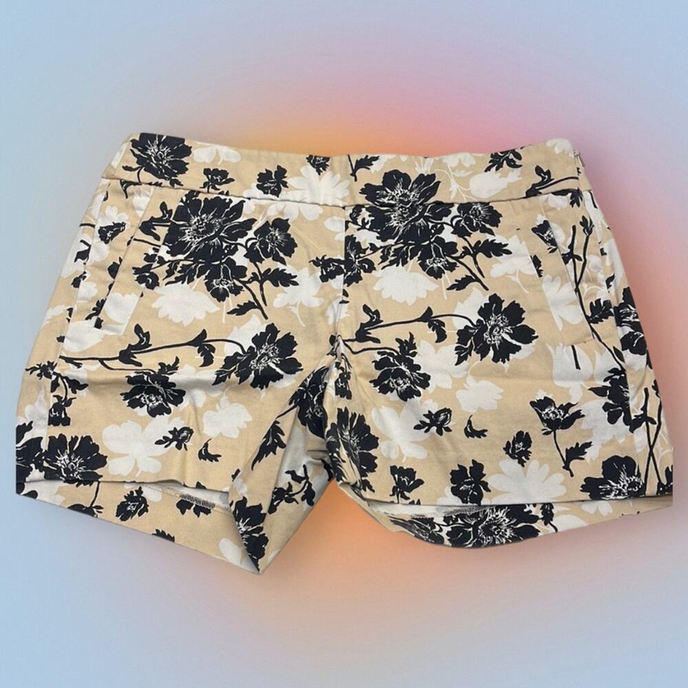 J. CREW Women’s 4 Tan Black White Floral Cotton Shorts